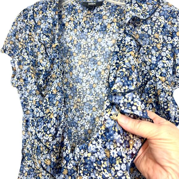 Y2k Midi Dress 8 Sheer Ditsy Floral Chiffon Ethereal Fairy WhimsiGoth Ruffle MSK - Picture 15 of 16